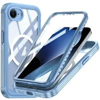 Wigento Handyhülle für Apple iPhone 17e / 16e MagSafe 360 Hybrid Tasche Bumper Hülle Blau, Full Body, MagSafe-Unterstützung, präzise Passform