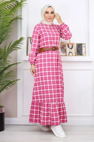 Gerüscht Hijab Kleid Rosa