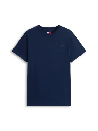 Tommy Jeans - Slim Fit T-Shirt mit länglichem Logo blau - Gr. - M