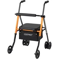 COSTWAY Rollator, Faltbar und Leicht mit Sitz, Stauraum & verstellbarer Griffhöhe