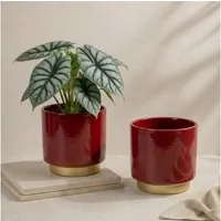 matches21 HOME & HOBBY Blumentopf Übertöpfe in Ø 10,5 cm, Dunkelrote Blumentöpfe im 2er Set (2 St), Blumenübertöpfe aus Keramik für Zimmerpflanzen