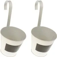 Macosa Home Blumentopf zum hängen 2er Set Metall Weiß Shabby Hängeblumentopf (zum Beschriften, 2 St., Blumenleiter Pflanzgefäß Topf), Balkontopf Blumentopf Geländer Geländertopf