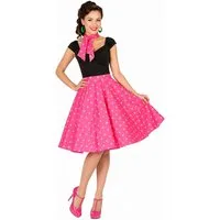 Funny Fashion Kostüm Fifties Punkte Tellerrock mit Halstuch, Pink Grün