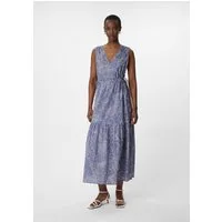 comma Maxikleid Kleid Gemustertes Maxikleid mit V-Ausschnitt und Tunnelzug