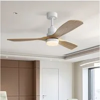 Sofucor Deckenventilator mit LED-Licht, 6 Geschwindigkeitsstufen, Fernbedienung, 132cm, umschaltbarer Gleichstrommotor, 3 Holzflügeln