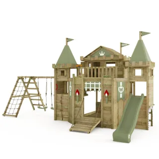 Wickey Fortress Spielturm - Abenteuer Kinderspielhaus mit Kletterturm & Schaukel aus Massivholz - Großer Spielplatz für den Garten - Wickey
