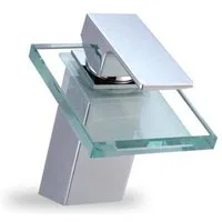 HAC24 Waschtischarmatur Glas Wasserfall Waschbecken Armatur Wasserhahn Messing, Verchromt