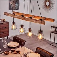 hofstein Pendelleuchte »Aprica« längliche Hängelampe aus Metall/Holz und Schwarz/Holz, ohne Leuchtmittel, Schirme in Gitter-Optik, individuell verstellbar, Höhe 193cm, 4xE27