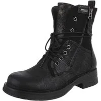 Ital-Design Damen Boots mit Schnürung und Reißverschluss für Alltag Stiefelette (90542936) Blockabsatz Schnürstiefeletten in Schwarz