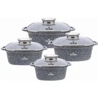 Zilner Topf-Set Schöne graue quadratischen Töpfe Glasdeckel Bräter Steinbeschichtung, Aluminiumguss, Aluminium, Keramik, Edelstahl (2.8L 20x20 cm / 3.5L 22x22 cm / 4.4L 24x24 cm / 5.5L 26x26 cm, 8-tlg., Es ist eine perfekte Geschenkidee für jeden Anl
