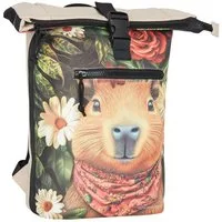 NEW REBELS Laptoprucksack Roll Up RollTop Kurier Rucksack Freizeitrucksack Mart Art New York, wasserabweisend, Laptopfach, Kunstmotiv Capybara