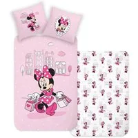 BERONAGE Wendebettwäsche Minnie Mouse Shopping Bettwäsche Linon / Renforcé, 100% Baumwolle, 2 teilig, 135x200 + 80x80 cm