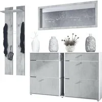 Vladon Garderoben-Set Orlando, (Garderoben-Set, mit Schuhschrank, Wandpaneel und Wandspiegel), Weiß matt/Beton Oxid Optik