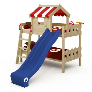 Etagenbett CrAzY Circus 90x200 cm - Spielbett mit Rutsche - Abenteuerspielplatz für zwei Kinder aus Massivholz - Kinderbett mit Dach - Wickey