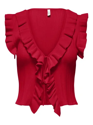 ONLY - ONLMARTINE LIFE SL FRILL CARDIGAN KNT Barbados Cherry - Gr. - L
