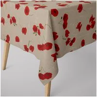 SCHÖNER LEBEN. Tischdecke SCHÖNER LEBEN. Tischdecke Mohnblumen Schriftzug natur rot grün weiß, handmade