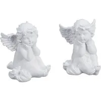 relaxdays Engelfigur Sitzende Grabengel 2er Set