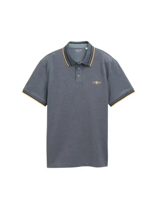Tom Tailor - Piqué Poloshirt mit Stretch navy grey mint twotone - Gr. - L