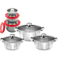 KING Topf-Set, Edelstahl (Set, 12-tlg., 3 Kochtöpfe Ø16 Ø18 Ø20cm, mit Glasdeckel, Schüsselset), Induktion