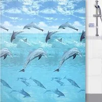 Euroshowers GmbH Duschvorhang Delfinmotiv Blau 180 × 200 cm Polyester mit 12 Ringen Breite 180 cm