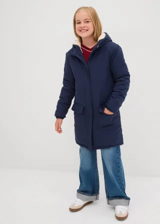 bonprix Winterparka mit Teddyfutter wasserabweisend, blau, Gr.140/146, Schöner Wintermantel für Mädchen mit warmen Teddyfutter und aufgesetzten Taschen