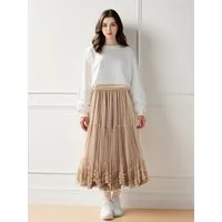 DEBAIJIA Meshrock Damen Röcke Lang Hoch Elastische Taille Elegant Vintage Mesh