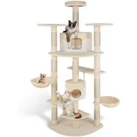 tectake Kratzbaum Katzenbaum Fippi 201 cm Diverse Farben beige-Weiss, Vielseitig mit robusten Sisalstangen und Plüschoberfläche