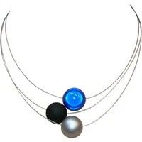 traumschmuck Collier 154b 3reihig Collier schwarz silber matt, Miracle Dunkelblau, glanz (incl. Schmuckbox), handgefertigt, Made in Germany