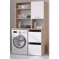 Parisot Waschmaschinenumbauschrank Laundry (Set mit Hochschrank, in weiß und Eiche, Breite 111 cm) mit viel Stauraum