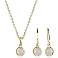 Elli Schmuckset Mondstein Weiß 925 Sterling Silber vergoldet