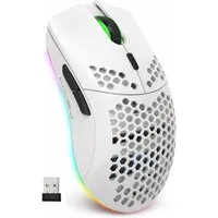 RUHE RGB Gaming Maus Kabellos Wireless Laut Maus Beleuchtung Plug & Play Gaming-Maus (Funk, 2.5G, USB-Dongel, Kabelgebunden Aufladbar, Drahtlos, Optische Maus, 3600 dpi, 10M Einstellbar DPI Schwarz Weiß 6 Tasten für Laptop/PC/Mac/Computer)