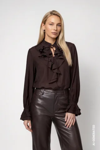 monari - Bluse mit Volants black coffee - Gr. - 36