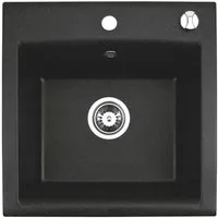 Homeline Granitspüle Spüle Granitspüle Schwarz Küchenspüle Granit mit Automatsiche Siphon, Eckig, 44/44 cm, (Set angebot, 2 St., Mit Automatische Zubehör)