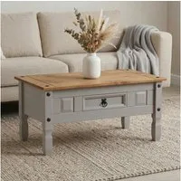 CARO-Möbel Couchtisch RAMON, Couchtisch Wohnzimmer Sofatisch 1 Schublade Kiefer massiv Mexiko-Stil