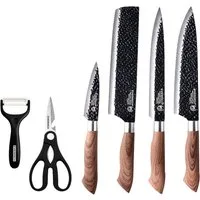 HT Messer-Set Traditionelles Handschmiedehandwerk Messerset 6 teilig (Kochmesser Fleischmesser Schälmesser Allzweckmesser), Hochwertigem Carbon Stahl Scharf Messerset für die Küche