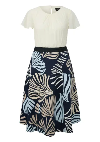 s.Oliver BLACK LABEL - Elegantes Midikleid mit Allover-Muster blau/beige - Gr. - 48