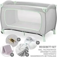 Hauck Baby-Reisebett Sleep N Play Go Plus XXL Set - Dusty Mint, Kinder Reisebett mit Matratze, Spannbettlaken & Insektenschutz faltbar