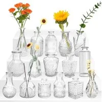 OSTWOLKE Tischvase 16 Mini Glasvasen für Tischdeko kleine Vasen Hochzeitsdeko (16 St)