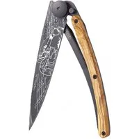 Deejo Taschenmesser 37g - Olivenholz / Krebs- Klappmesser - Outdoormesser - Messer, Sternzeichen Krebs Motiv
