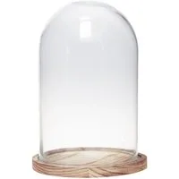 Kaemingk Tischvase Glasglocke Holz-Basis Deko Ø17cm H25cm Naturoptik