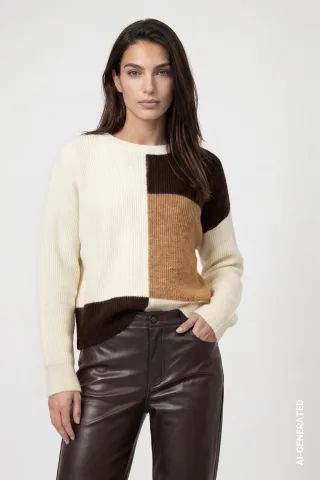 monari - Strickpullover mit Colorblock antique white - Gr. - 36