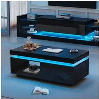 STILVORA Wohnzimmer-Set Hochglanz Kaffeetisch mit Schubladen,Beistelltisch mit LED Licht, (Wohnzimmertisch, Beistelltisch, 1 Stück, 1 Schublade, 1-St), in Hochglanzoptik