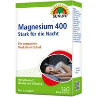 SUNLIFE SUNLIFE® Magnesium 400 Nacht Tabletten 32Stk Muskelkrampf Nervensystem 1 x täglich abends eine Tablette mit ausreichend Flüssigkeit schlucken