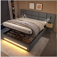 TavilaEcon Boxspringbett mit Samtkopfteil, praktischen Stauschubladen und LED-Nachtlicht (1-St), mit USB-C-Anschlüssen und robustem Metallgestell, 160×200cm, grau