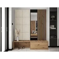 MIRJAN24 Garderoben-Set Premium, (Komplett-Set, Schuhschrank, Spiegel, Lamellen mit Kleiderhaken + Paneel 42x42), Griffloses Öffnungssystem