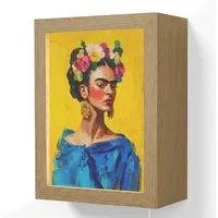 OnlyWow Wandleuchte Lightbox Frida Kahlo - Frau - Gelb - Blau - Blumen, Dimmbar, Farbwechsel, LED, Warmweiß, Kaltweiß, Neutralweiß Einstellbar, Wandlampe Innen, Dimmbar, mit Kabel, LED, Beleuchtung, Wohnzimmer