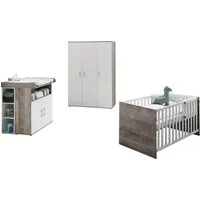 Home affaire Babyzimmer-Komplettset Henning, (Set, 5-tlg., inkl. Lattenrost), Kleiderschrank, Kinderbett, Wickelkommode, Seiten und Wickelkomm-Regal