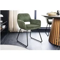 riess-ambiente Armlehnstuhl MUSTANG grün / schwarz · Esszimmerstuhl aus Cord mit Armlehnen (Einzelartikel, 1 St), Retro Polsterstuhl · für Küche, Wohnzimmer & Büro · mit Metallgestell