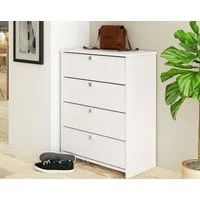 Home Collective Schuhschrank in weiß mit vier Fächern, Türgriffe in Satinfarbe, Elegant, Flur Schlafzimmer, Schuhregal, Schuh Schrank 85x66x36cm (HxBxT)