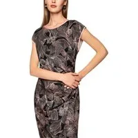 Marc Cain Cocktailkleid Neutral Affinity Premium Damenmode mit Blumenprint, figurbetont, Raffung an der Taille